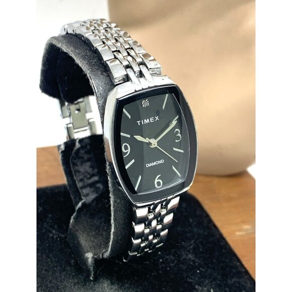 Timex Women's Watch TW2T50000 Quartz Diamond Silver Dial Rectangle Steel 21mm - Picture 12 of 13